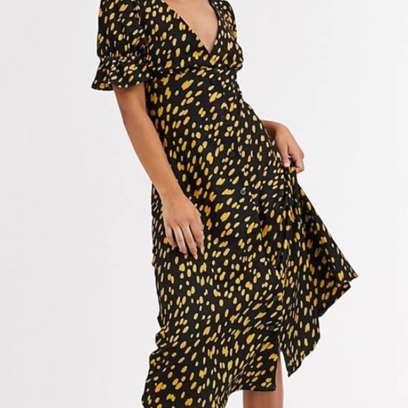 ASOS Dresses & Skirts - ASOS DESIGN Petite button through midi tea dress with puff sleeve in polka dot